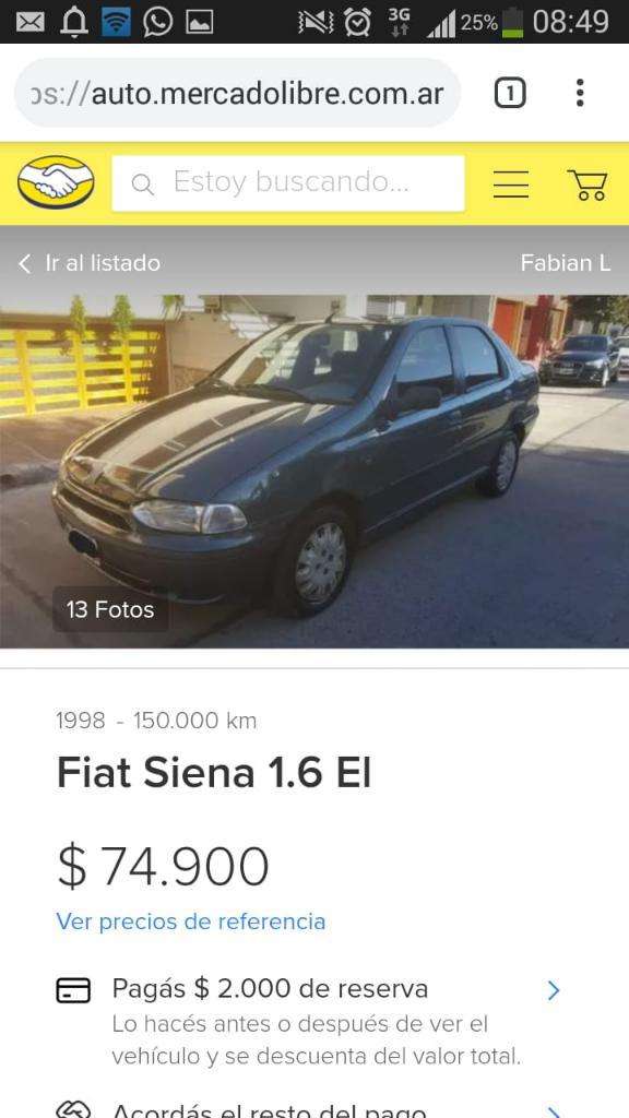 Fiat Siena Nafta 1.6 Base Titular Al Dia