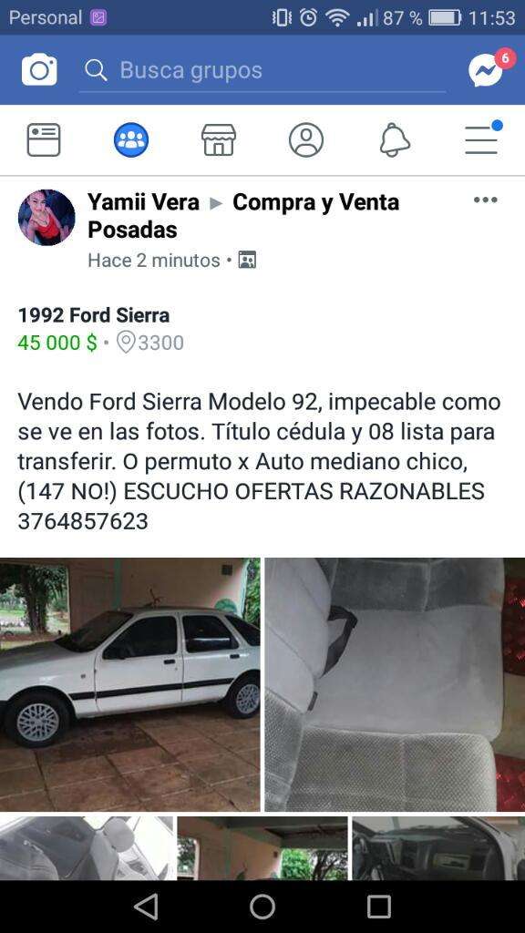 Vendo Ford Sierra Modelo 92 Nafta!