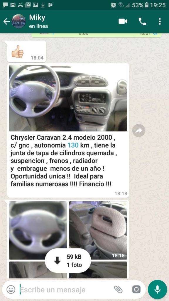 Camioneta Crhysler Caravan 24 con gnc 130 km autonom